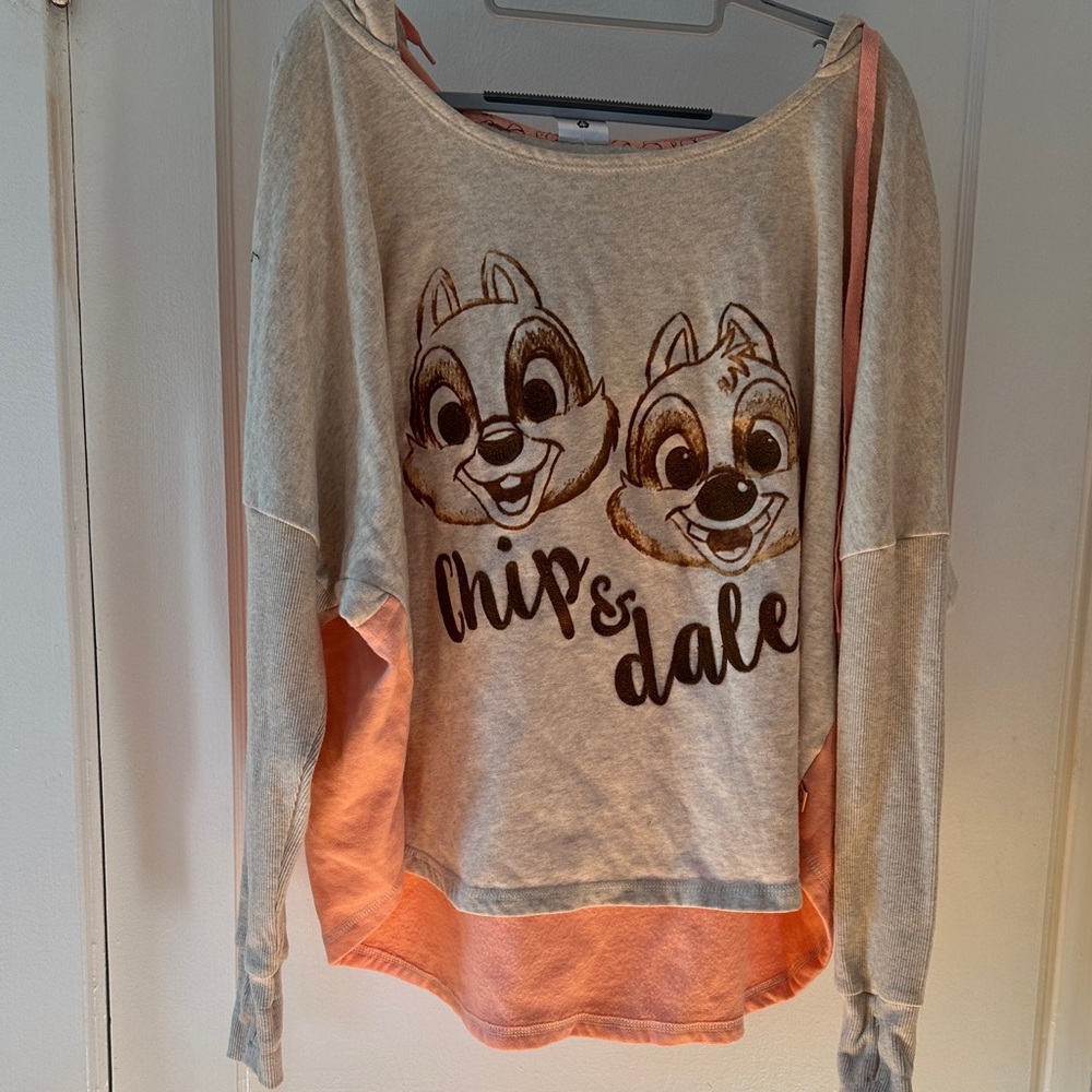 Disney Chip & Dale Long Sleeve Hoodie Top - Cream & Apricot XL